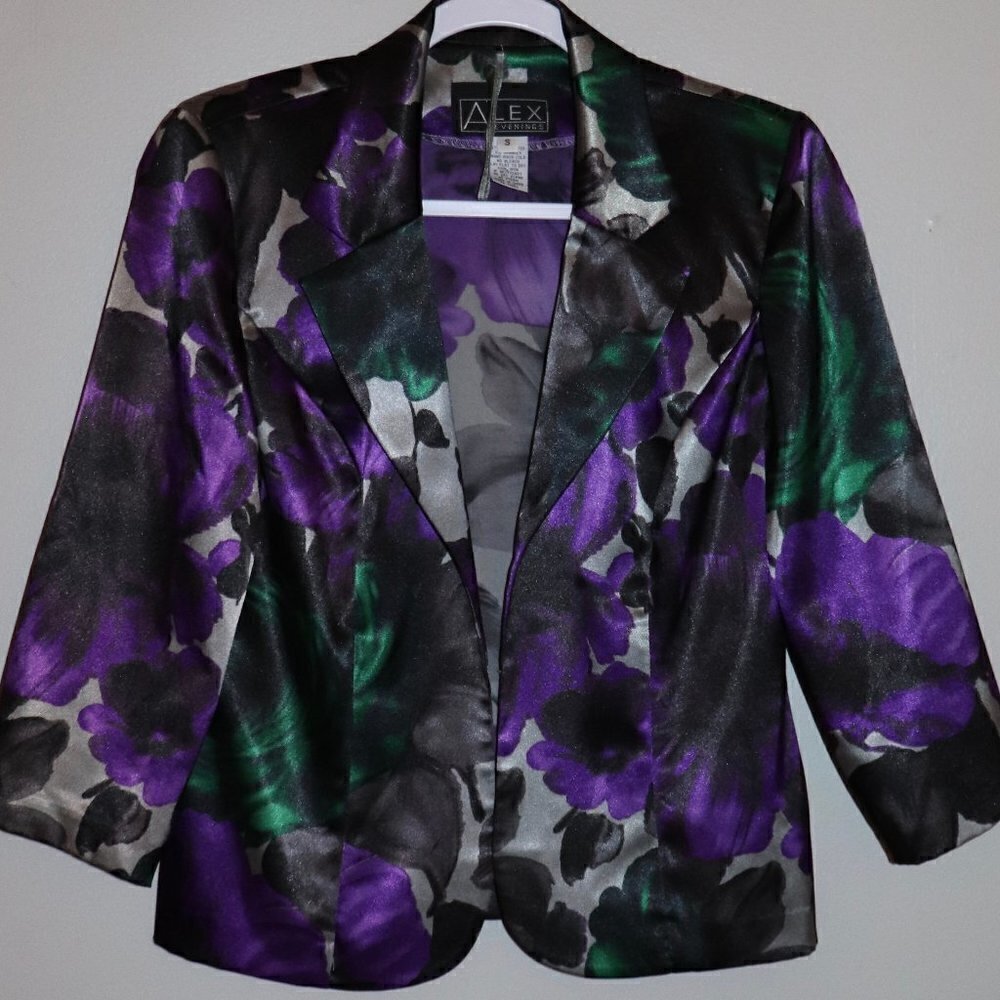 ALEX EVENINGS Womens Floral Three Quarter Sleeve Jacket Size S